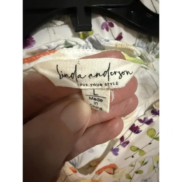 Linda Anderson Dress Womens L White Floral V Neck Tiered Swing Midi Sundress - Picture 3 of 14